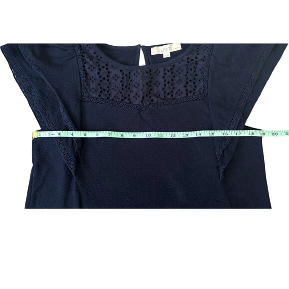 LOFT Navy Flutter-Sleeve Blouse Womens Size Petite L - Picture 6 of 9